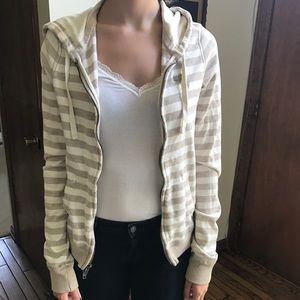 Abercrombie & Fitch zip up hoodie. Tan stripe